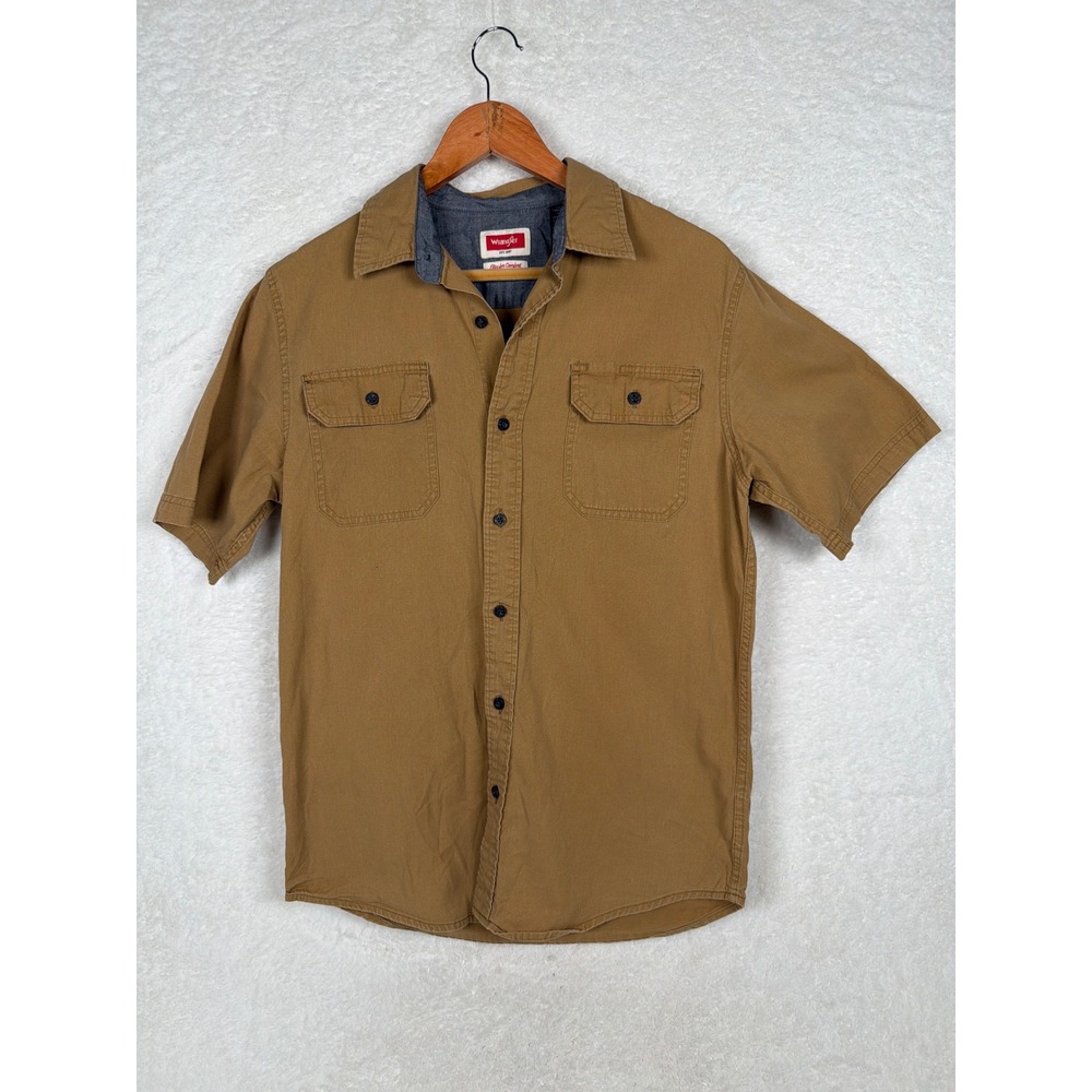 Wrangler Button Down Shirt Mens Small Brown Workwear HSB1UWY Flex for Comfort